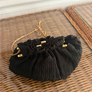 Elegant Black Silk Ruched Evening Bag